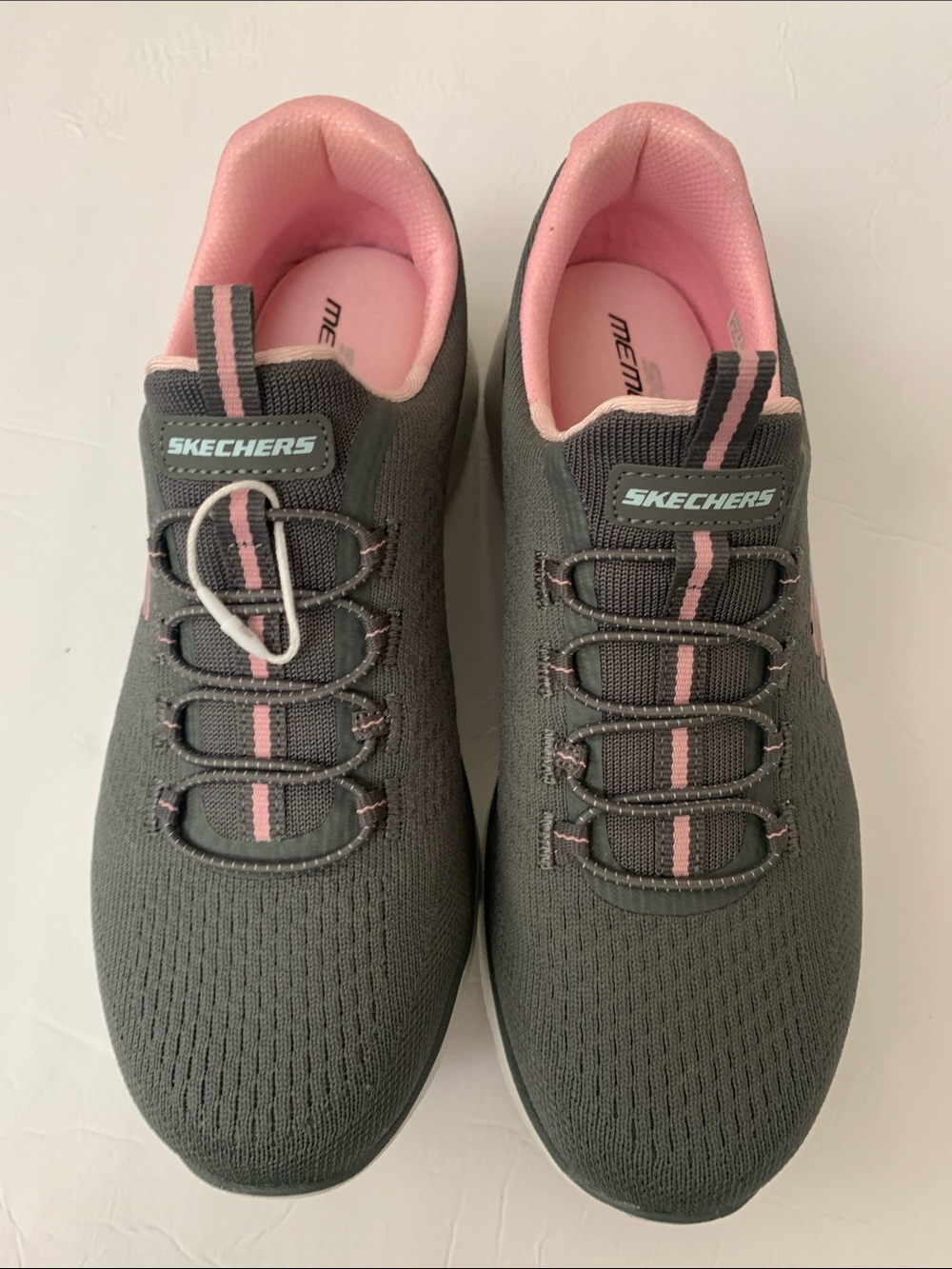 Skechers Women's Gray and Pink Slip-On Athletic Sneakers